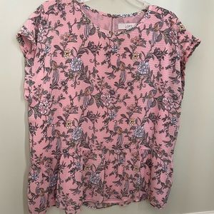 Loft blush floral peacock peplum blouse